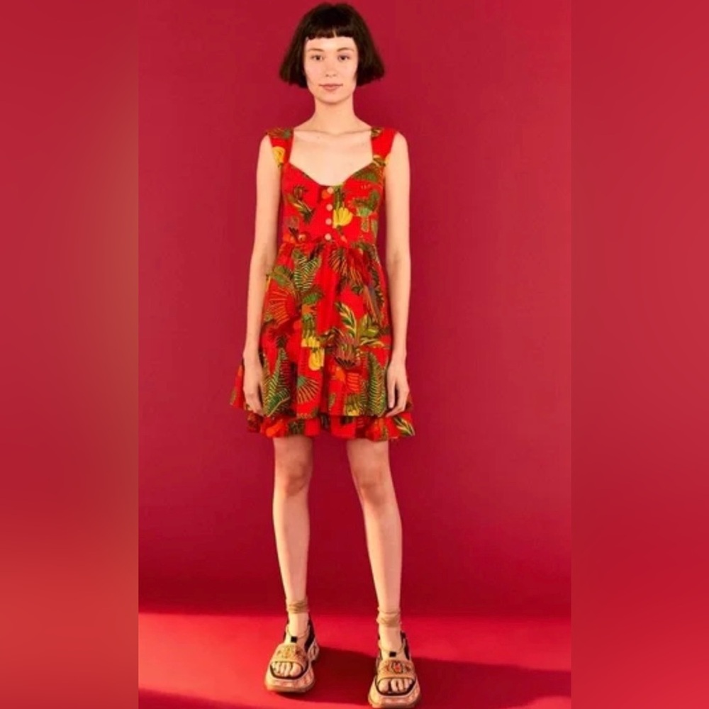 Farm Rio Forest Tropical Red Sleeveless Dress Size XL